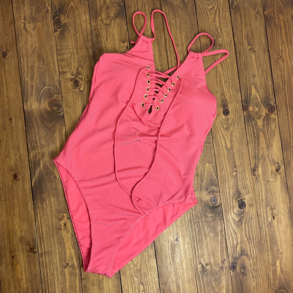 COPY - Hula Homey NWOT coral ribbed one piece swim suit size medium
